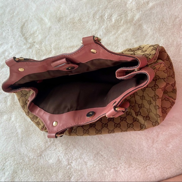 Authentic GUCCI Beige/Pink GG Canvas Medium Sukey Tote Bag - Picture 4 of 5